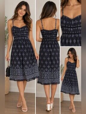 BCBGMaxAzria silk Floral Slip Dress Dark Blue size 4